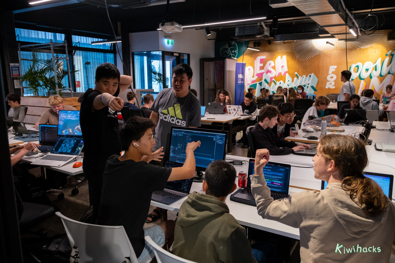 The KiwiHacks crew mid-hackathon